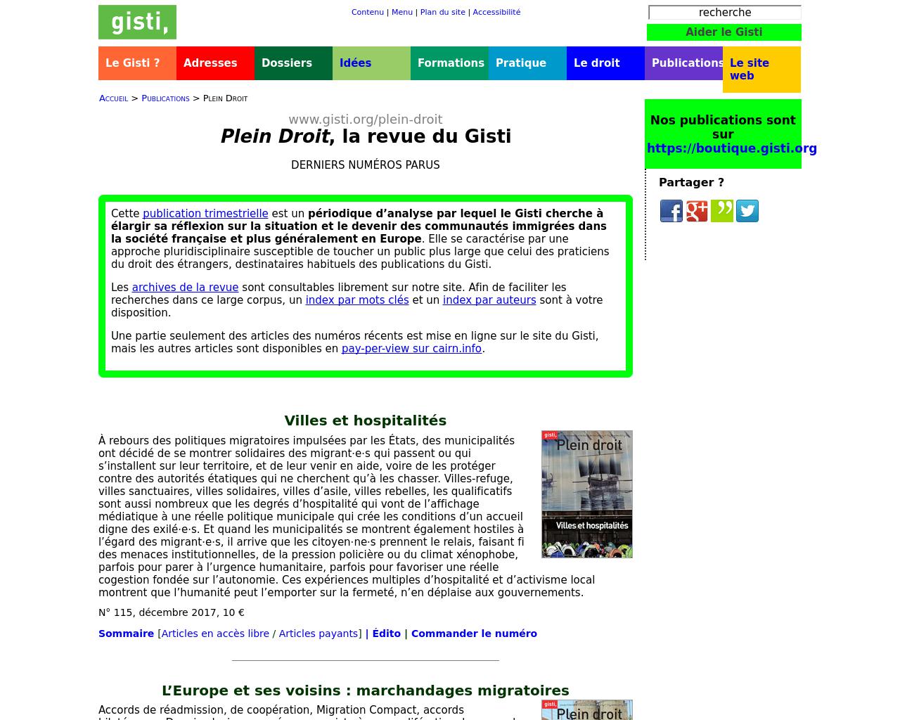 Plein Droit, la revue du Gisti Plein Droit, la revue du Gisti