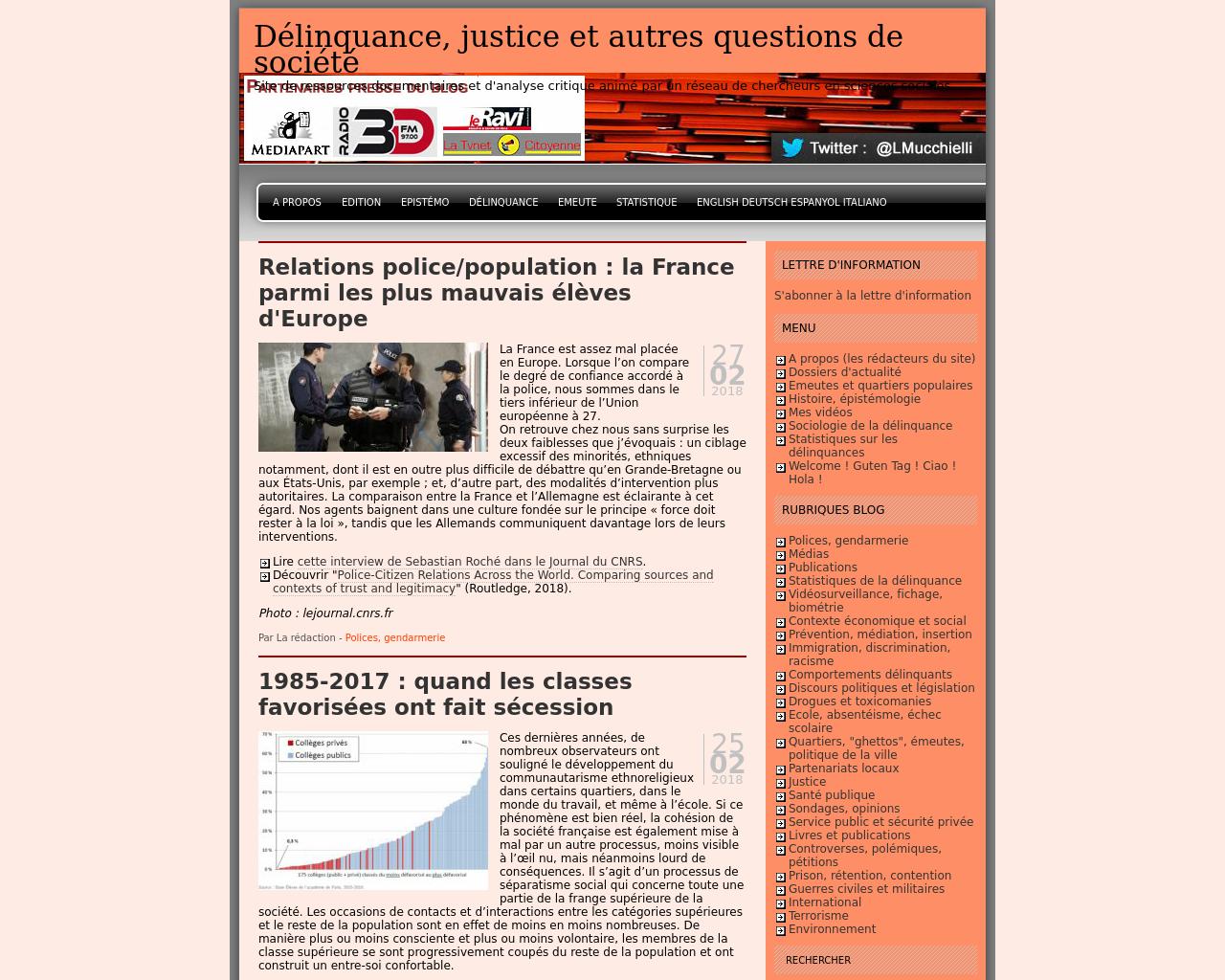 Délinquance, justice et autres questions de société Délinquance, justice et autres questions de société
