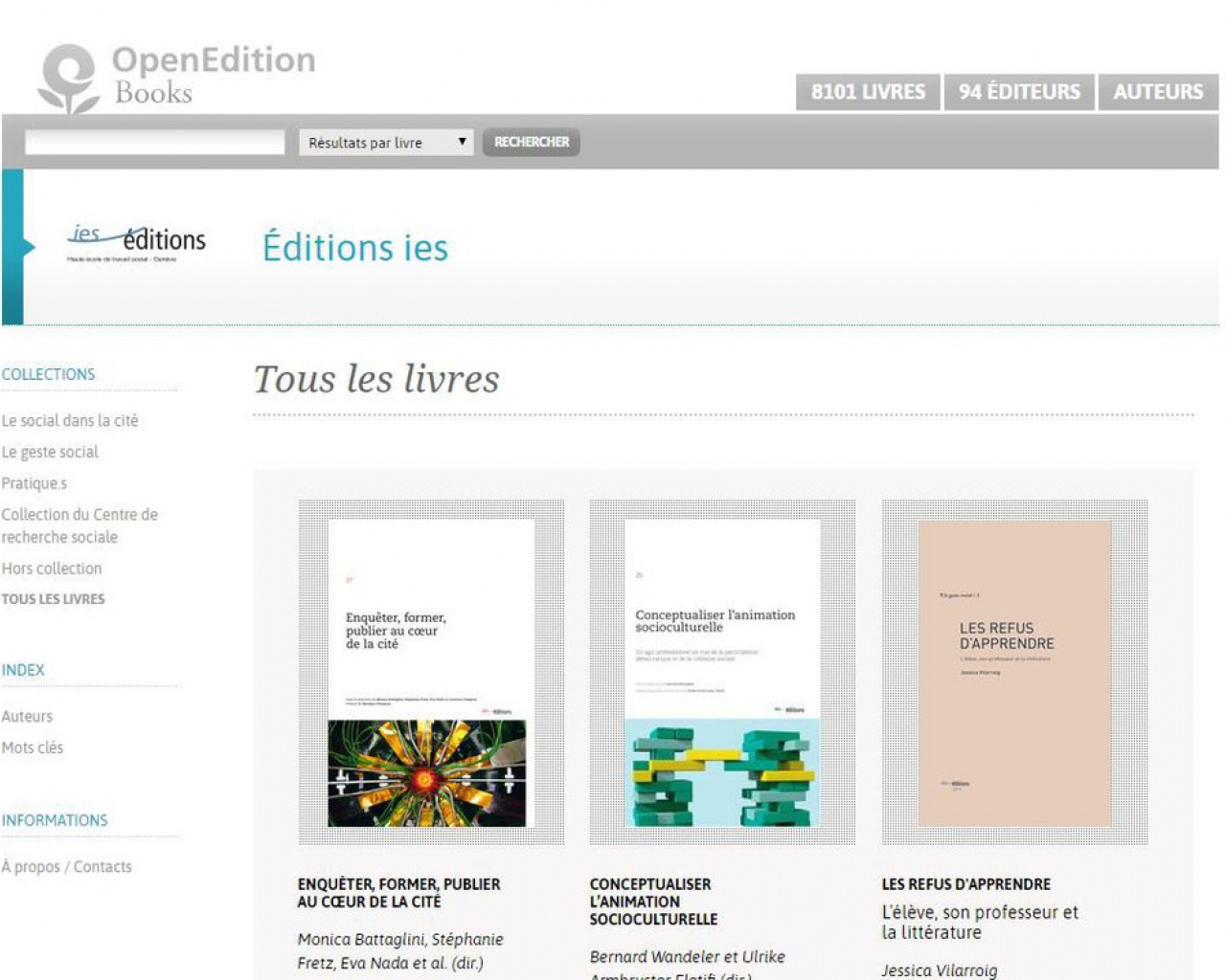 Ouvrages en ligne des Editions IES - Haute école de travail social de Genève Ouvrages en ligne des Editions IES - Haute école de travail social de Genève