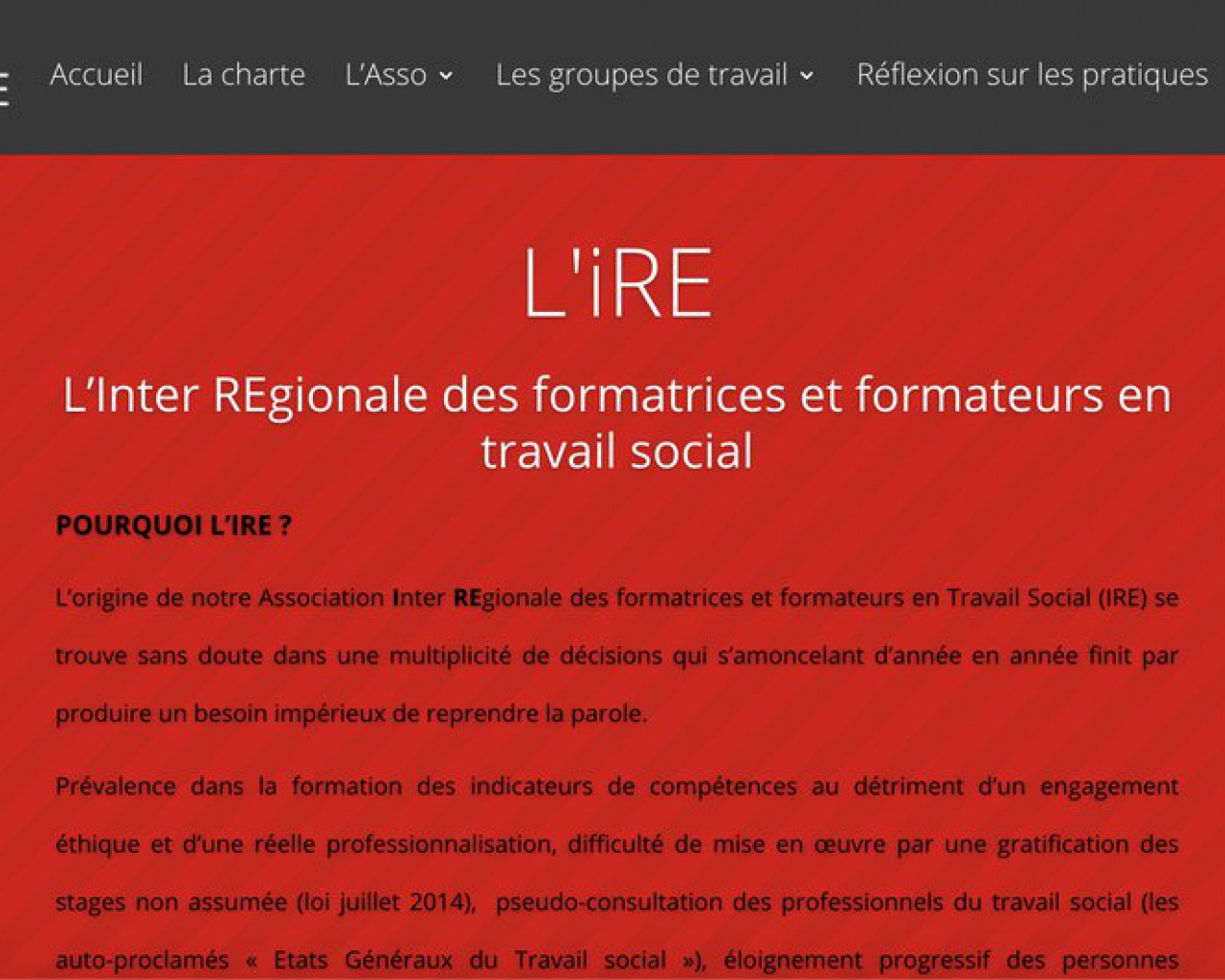 L'iRE - L’Inter REgionale des formatrices et formateurs en travail social L'iRE - L’Inter REgionale des formatrices et formateurs en travail social