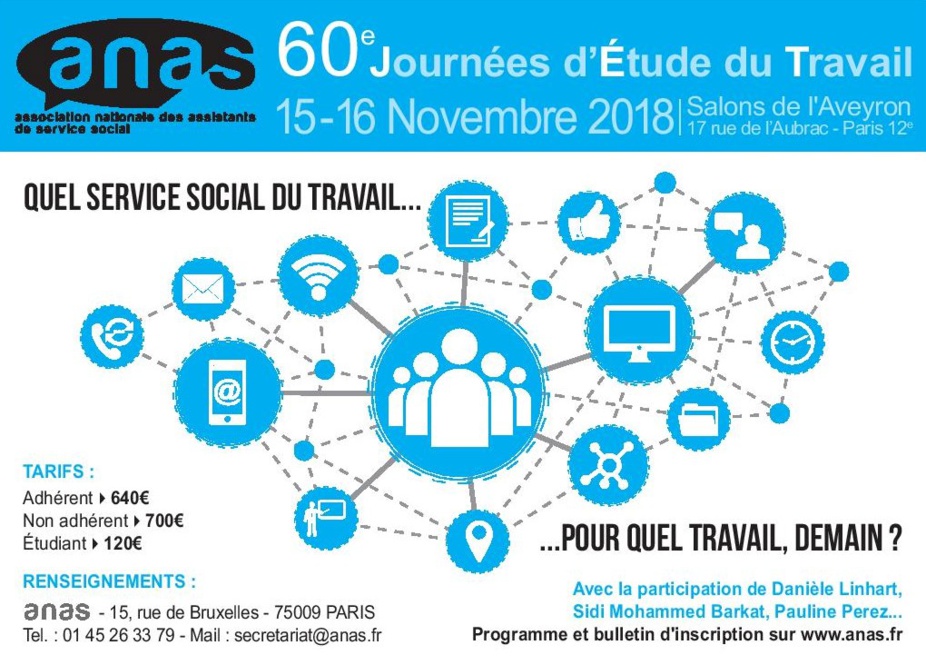 Programme et inscription aux journées d'étude du travail 2018: Quel service social du travail pour quel travail, demain ?