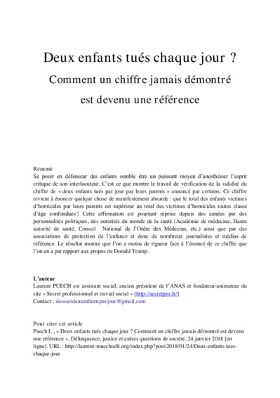 Deux enfants tués chaque jour ? Comment un chiffre jamais démontré est devenu une référence Deux enfants tués chaque jour ? Comment un chiffre jamais démontré est devenu une référence