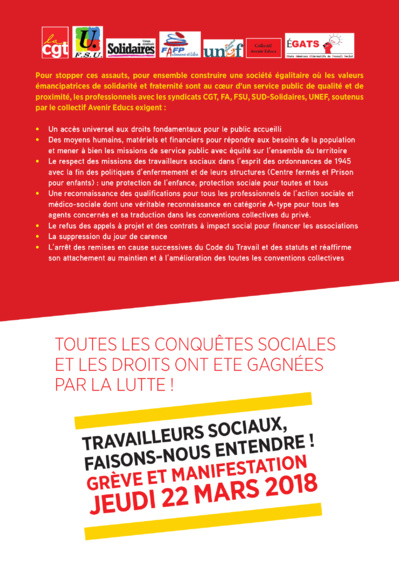 Appel à la grève du 22 mars 2018 Appel à la grève du 22 mars 2018