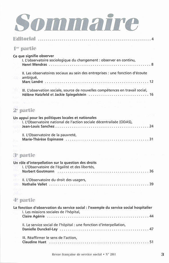 RFSS N°201 : "Les observatoires dans l'action sociale"