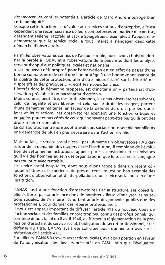 RFSS N°201 : "Les observatoires dans l'action sociale" RFSS N°201 : "Les observatoires dans l'action sociale"