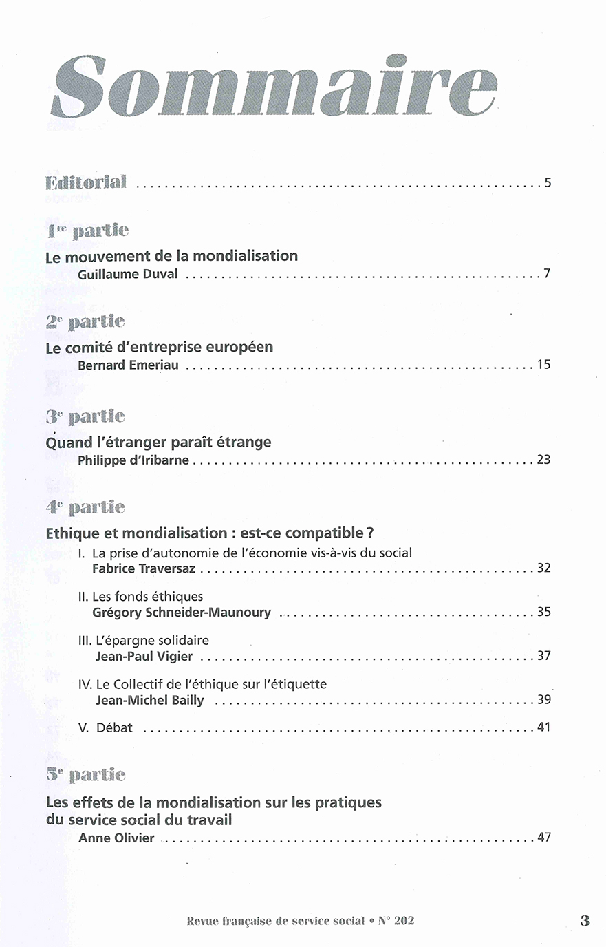 RFSS N°202 : "Quand le service social a rendez-vous avec la mondialisation"