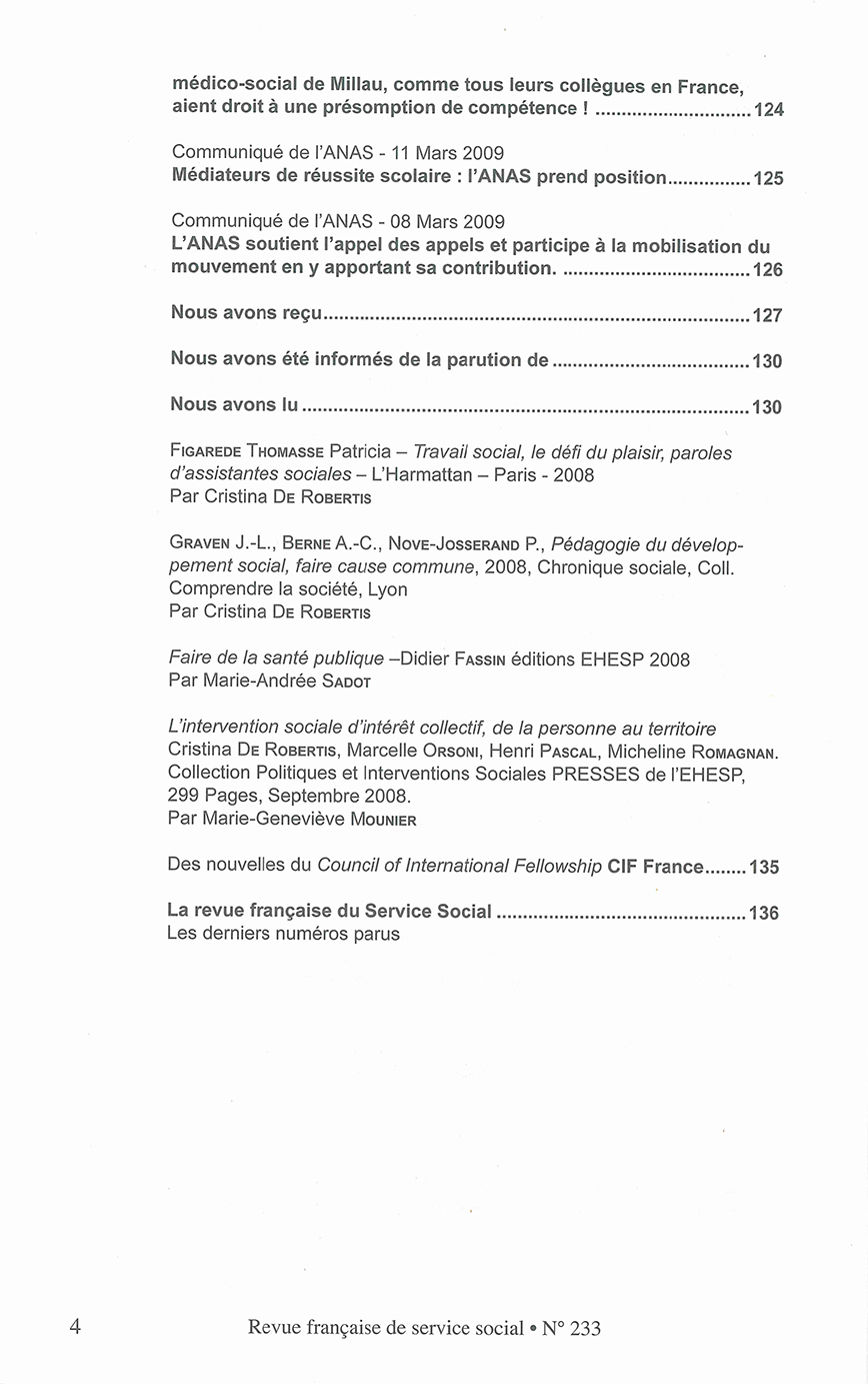 RFSS N°233 : "Articulation entre le sanitaire et le social : Valeurs - Éthique Territoires de santé" RFSS N°233 : "Articulation entre le sanitaire et le social : Valeurs - Éthique Territoires de santé"
