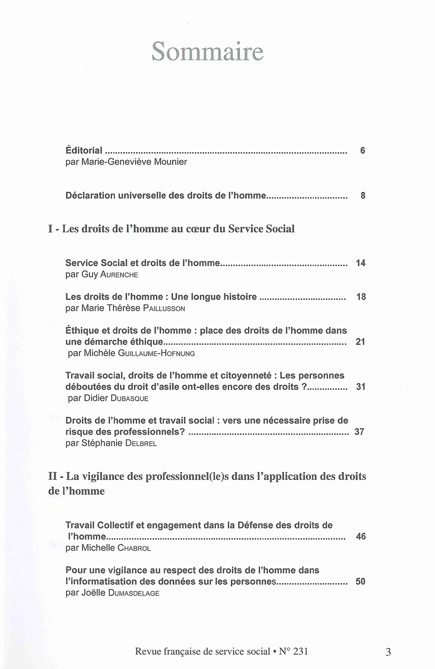 RFSS N°231 : "Quelles pratiques professionnelles du travail social en 2008, dans le respect des principes universels des droits de l'homme ?"