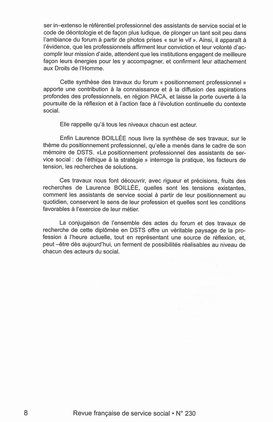 RFSS N°230 : "Positionnement professionnel : face aux mutations, mobilisons nos compétences - Actes du forum" RFSS N°230 : "Positionnement professionnel : face aux mutations, mobilisons nos compétences - Actes du forum"