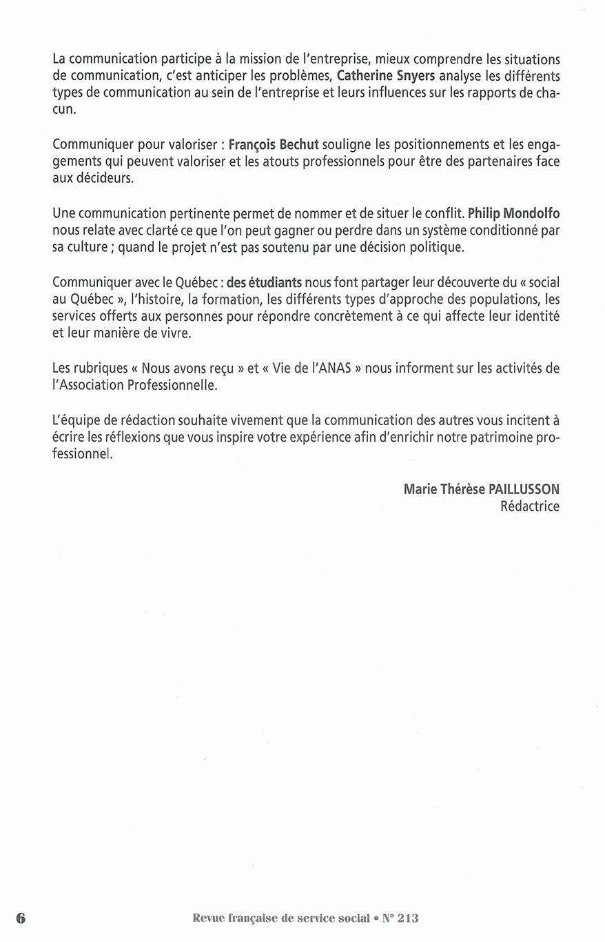 RFSS N°213 : "Valorisation du travail social : une communication parfois difficile" RFSS N°213 : "Valorisation du travail social : une communication parfois difficile"
