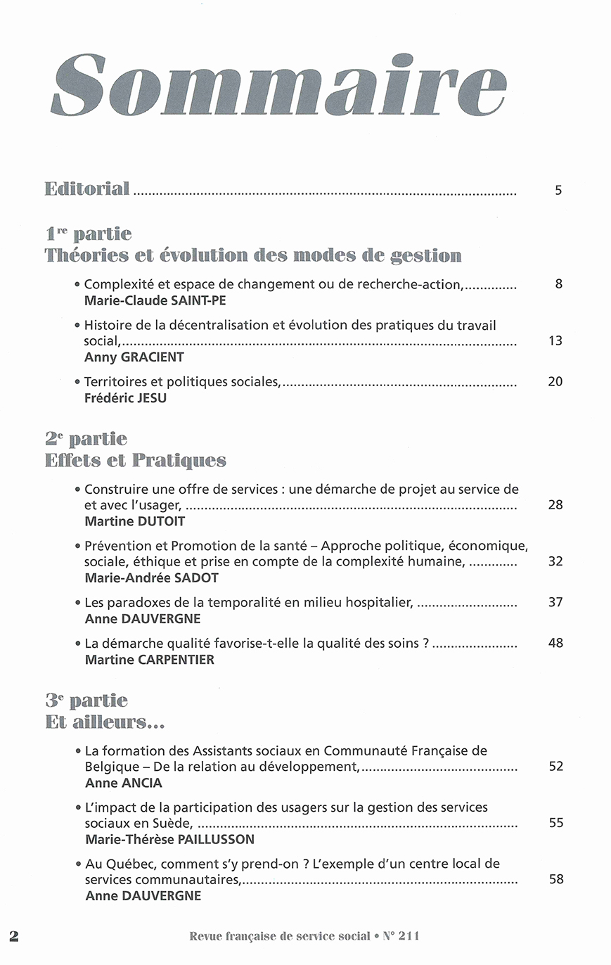 RFSS N°211 : "Nouveaux modes de gestion de l'action sociale" RFSS N°211 : "Nouveaux modes de gestion de l'action sociale"