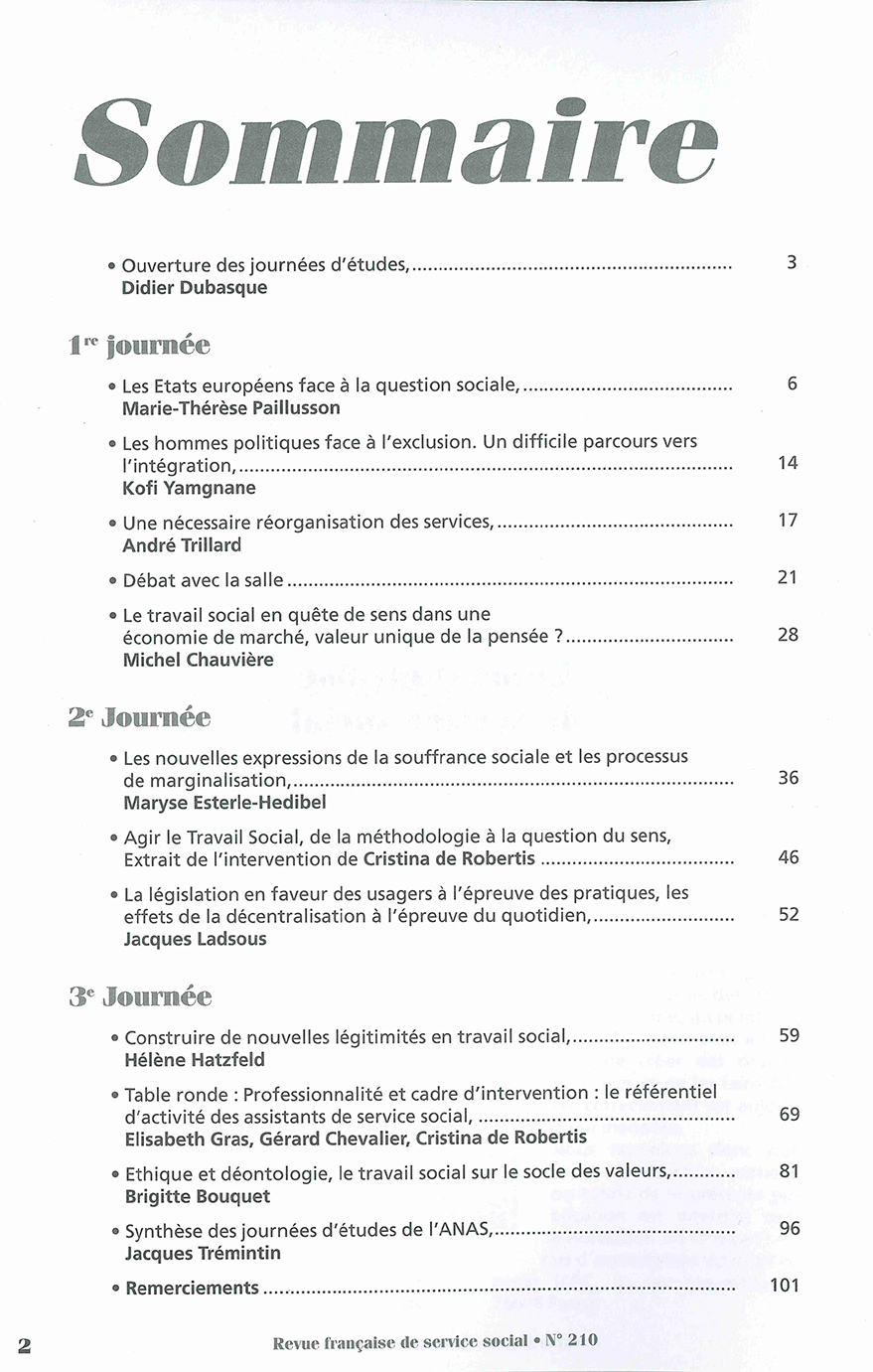 RFSS N°210 : "Travail social, le grand chambardement" RFSS N°210 : "Travail social, le grand chambardement"