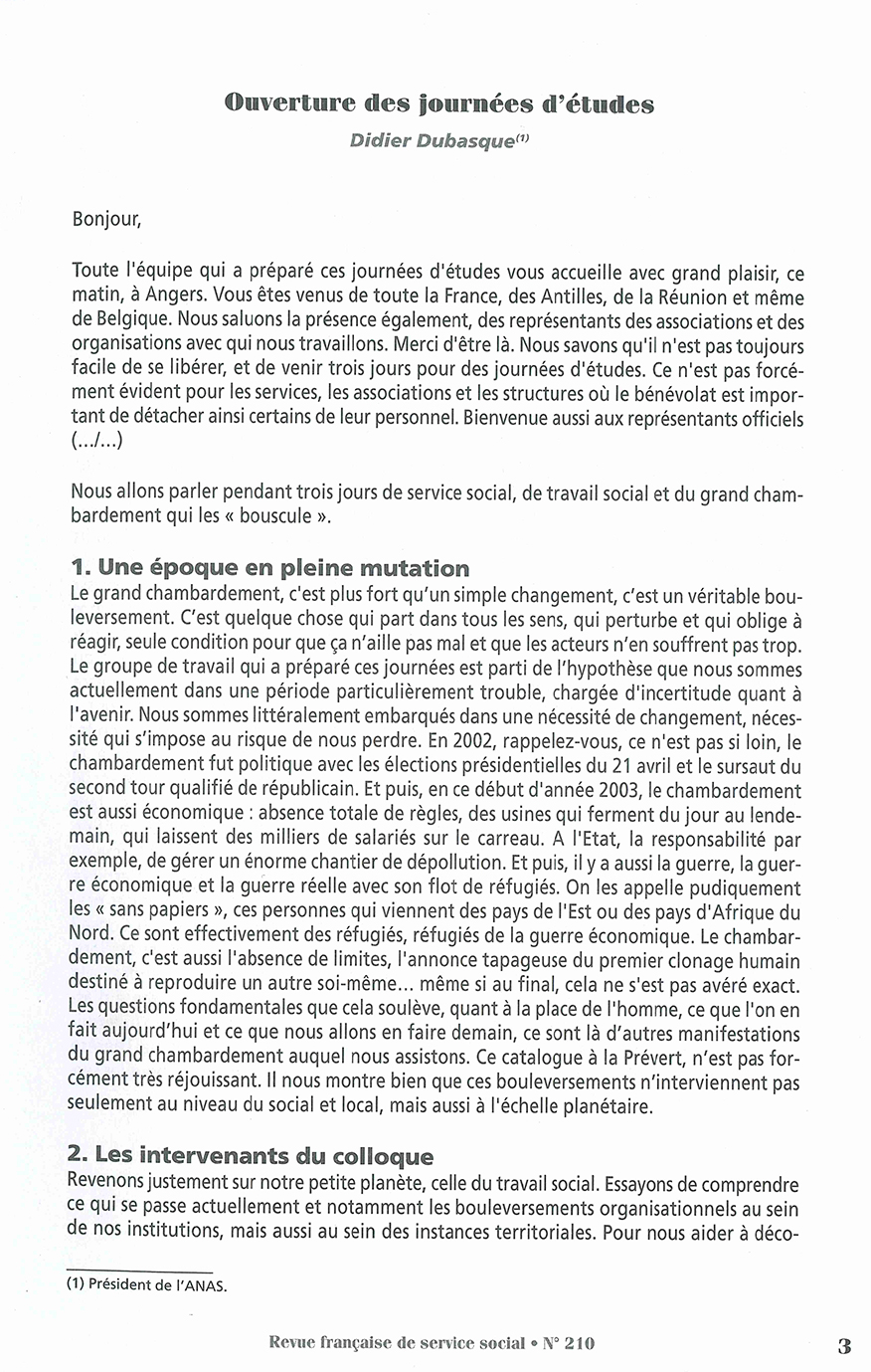 RFSS N°210 : "Travail social, le grand chambardement" RFSS N°210 : "Travail social, le grand chambardement"