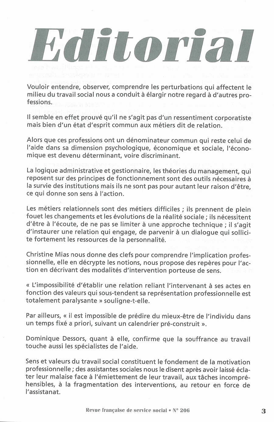 RFSS N°206 : "La motivation professionnelle à l'épreuve des faits"