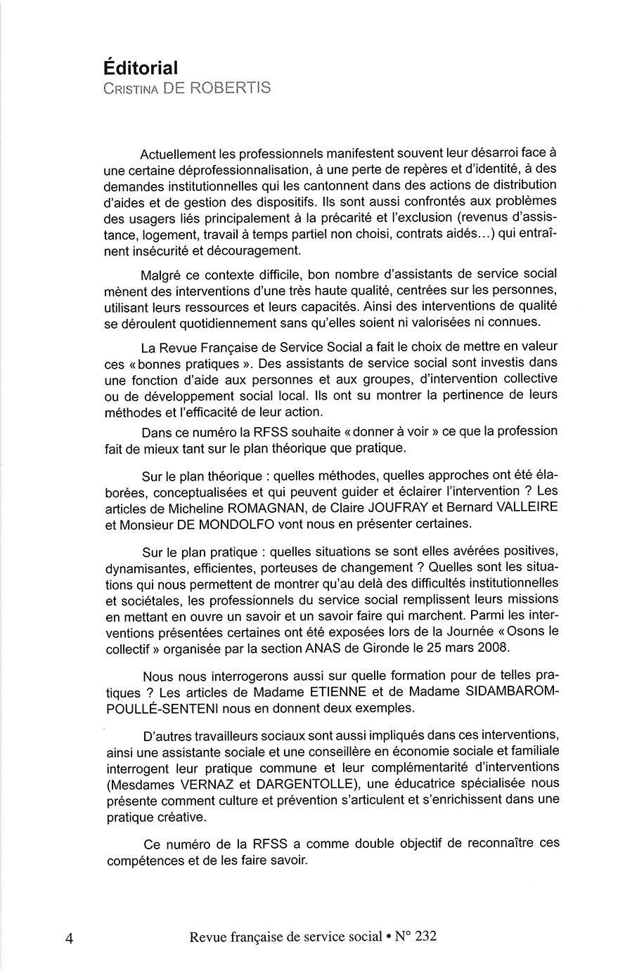 RFSS N°232 : "Osons le collectif : changer de regard, changer de positionnement" RFSS N°232 : "Osons le collectif : changer de regard, changer de positionnement"