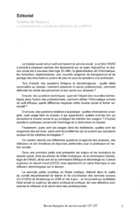 RFSS N°237 : "Le dossier social à l'épreuve de l'informatique" RFSS N°237 : "Le dossier social à l'épreuve de l'informatique"