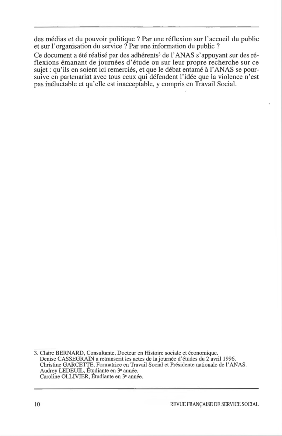Hors-série Novembre 1997 : "La violence à l'encontre des travailleurs sociaux" Hors-série Novembre 1997 : "La violence à l'encontre des travailleurs sociaux"
