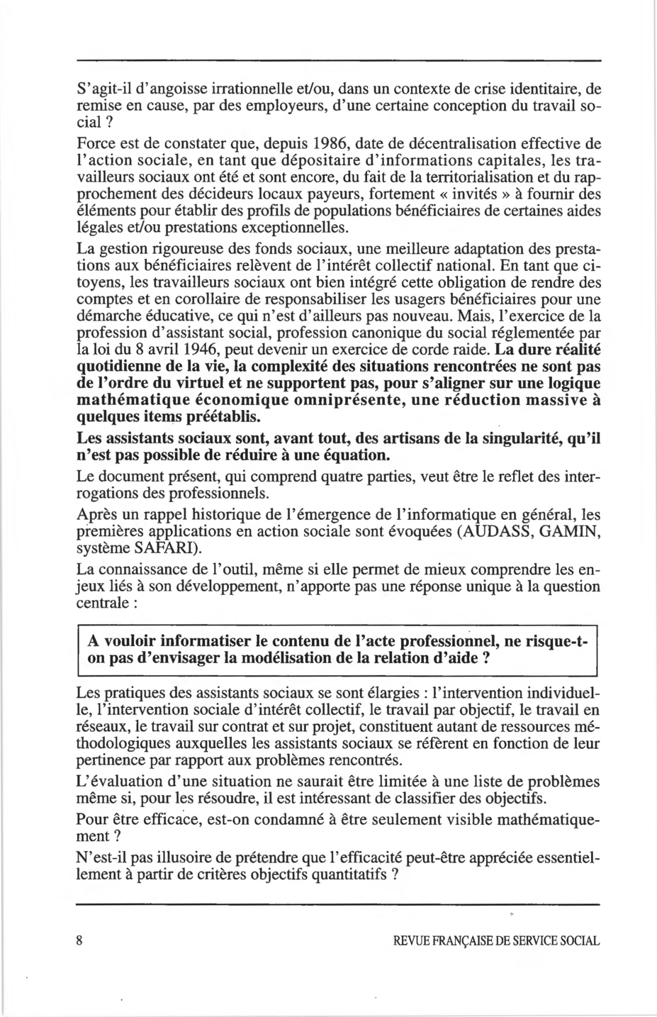 Hors-série Septembre 1998 : "Nouvelles technologies et travail social : vers un travail social informatisé ?"