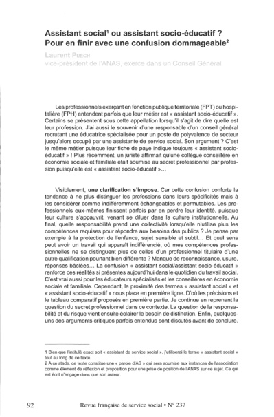 Le saviez-vous ? L'Assistant socio-éducatif ne fait pas l'Assistant de service social... Le saviez-vous ? L'Assistant socio-éducatif ne fait pas l'Assistant de service social...