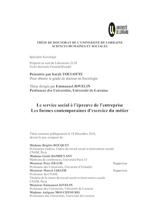 Le service social à l'épreuve de l'entreprise : les formes contemporaines d'exercice du métier par Sarah Toulotte