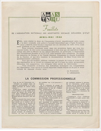 Feuillets de l'Association Nationale des Assistantes Sociales Diplômées d'Etat - Avril - Mai 1946 Feuillets de l'Association Nationale des Assistantes Sociales Diplômées d'Etat - Avril - Mai 1946