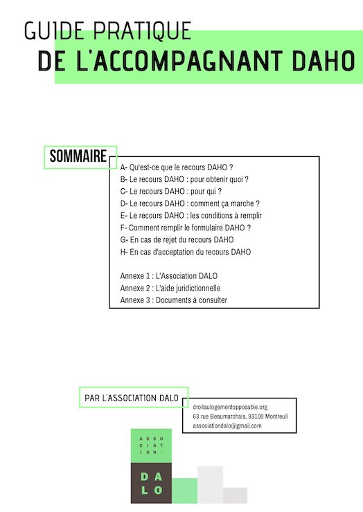Guide pratique de l'accompagnant DAHO - Publication de l'association DALO Guide pratique de l'accompagnant DAHO - Publication de l'association DALO