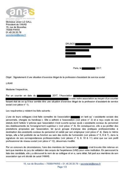 Saisine d'une DRJSCS concernant le dossier de candidature à la validation des acquis de l'expérience d'une personne se présentant comme Assistante de Service Social en l'absence de diplôme