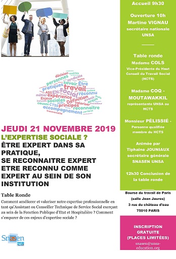 21/11/2019 - Paris - Table ronde organisée par le SNASEN-UNSA : l’Expertise Sociale 21/11/2019 - Paris - Table ronde organisée par le SNASEN-UNSA : l’Expertise Sociale