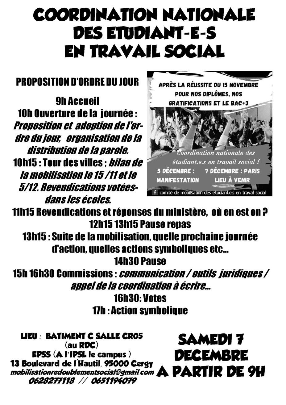 Coordination nationale des étudiant-e-s en travail social le 7 décembre 2019 Coordination nationale des étudiant-e-s en travail social le 7 décembre 2019