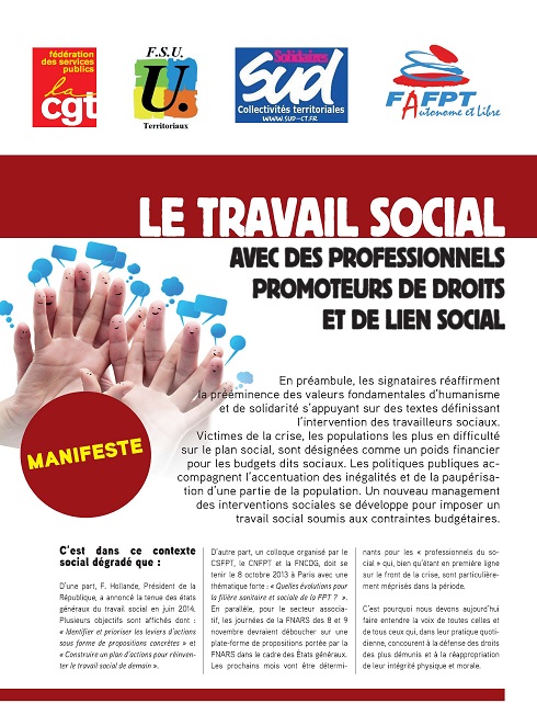 Manifeste des travailleurs sociaux à l'initiative de 4 syndicats Manifeste des travailleurs sociaux à l'initiative de 4 syndicats