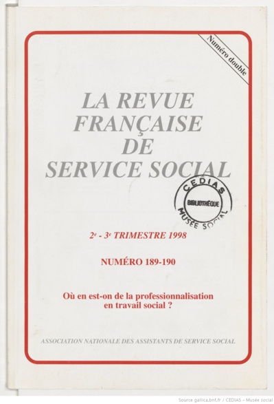 La Revue française de service social n° 189-190 - Septembre 1998 La Revue française de service social n° 189-190 - Septembre 1998
