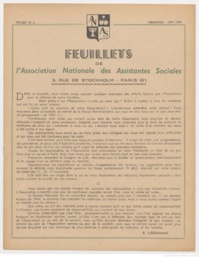 Feuillets de l'Association Nationale des Assistantes Sociales Diplômées d'Etat - Juin 1949 Feuillets de l'Association Nationale des Assistantes Sociales Diplômées d'Etat - Juin 1949