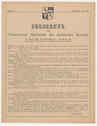 Feuillets de l'Association Nationale des Assistantes Sociales Diplômées d'Etat - Juin 1949