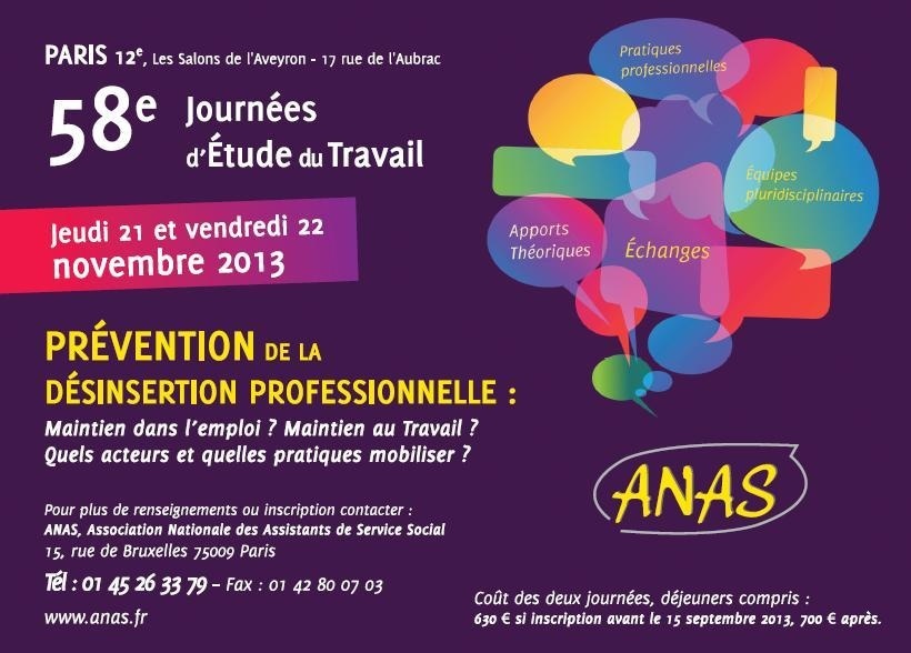 JET 2013: Prévention de la désinsertion professionnelle: Maintien dans l’emploi ? Maintien au Travail ? Quels acteurs et quelles pratiques mobiliser ?