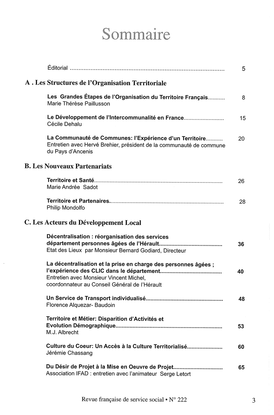 RFSS N°222 : "Le Territoire un nouveau partage des pouvoirs"