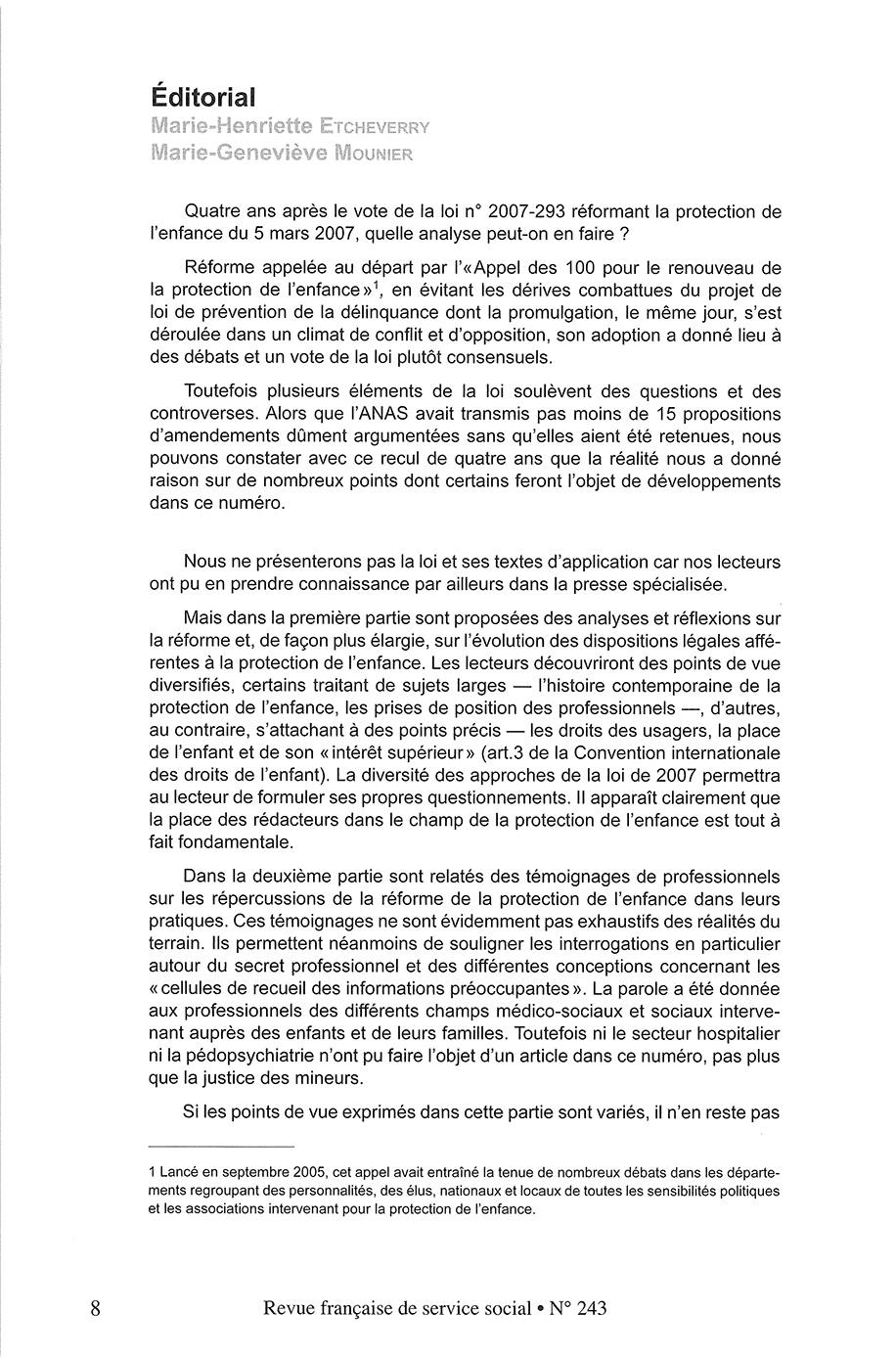 RFSS N°243: "Réforme de la protection de l’enfance : quelle protection pour les mineurs ?" RFSS N°243: "Réforme de la protection de l’enfance : quelle protection pour les mineurs ?"