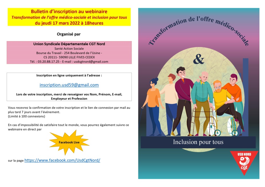 17/03/2022 - Webinaire - Transformation de l’offre médico-sociale et Inclusion pour tous - A partir de 18H 17/03/2022 - Webinaire - Transformation de l’offre médico-sociale et Inclusion pour tous - A partir de 18H