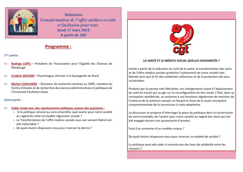 17/03/2022 - Webinaire - Transformation de l’offre médico-sociale et Inclusion pour tous - A partir de 18H 17/03/2022 - Webinaire - Transformation de l’offre médico-sociale et Inclusion pour tous - A partir de 18H