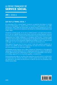 RFSS N°285 : "Que veut le travail social ?" RFSS N°285 : "Que veut le travail social ?"