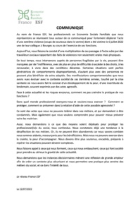 Communiqué de France ESF au sujet de l'agression d'une professionnelle à Bourges Communiqué de France ESF au sujet de l'agression d'une professionnelle à Bourges