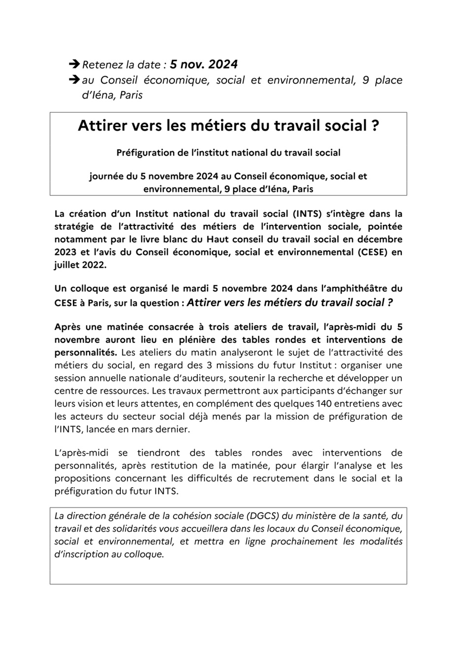 « Attirer vers les métiers du travail social ? Préfiguration de l’institut national du travail social » « Attirer vers les métiers du travail social ? Préfiguration de l’institut national du travail social »