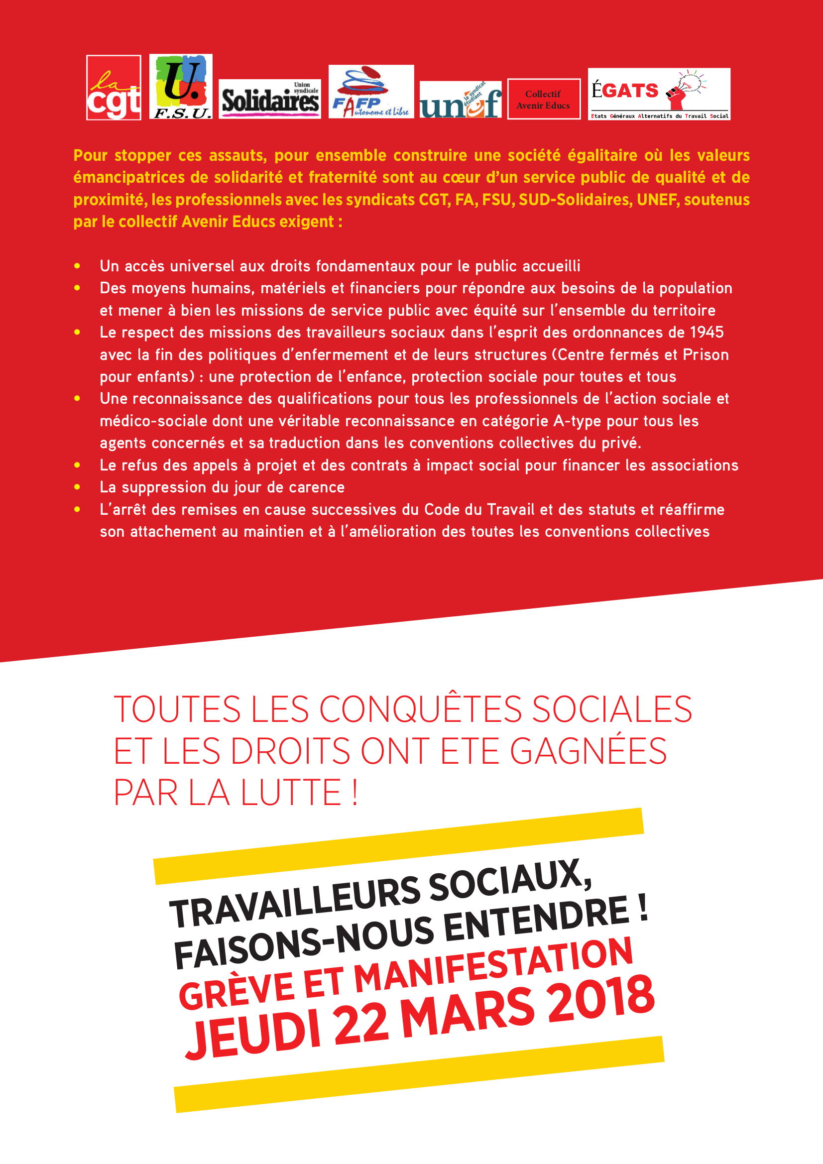 Appel à la grève du 22 mars 2018 Appel à la grève du 22 mars 2018
