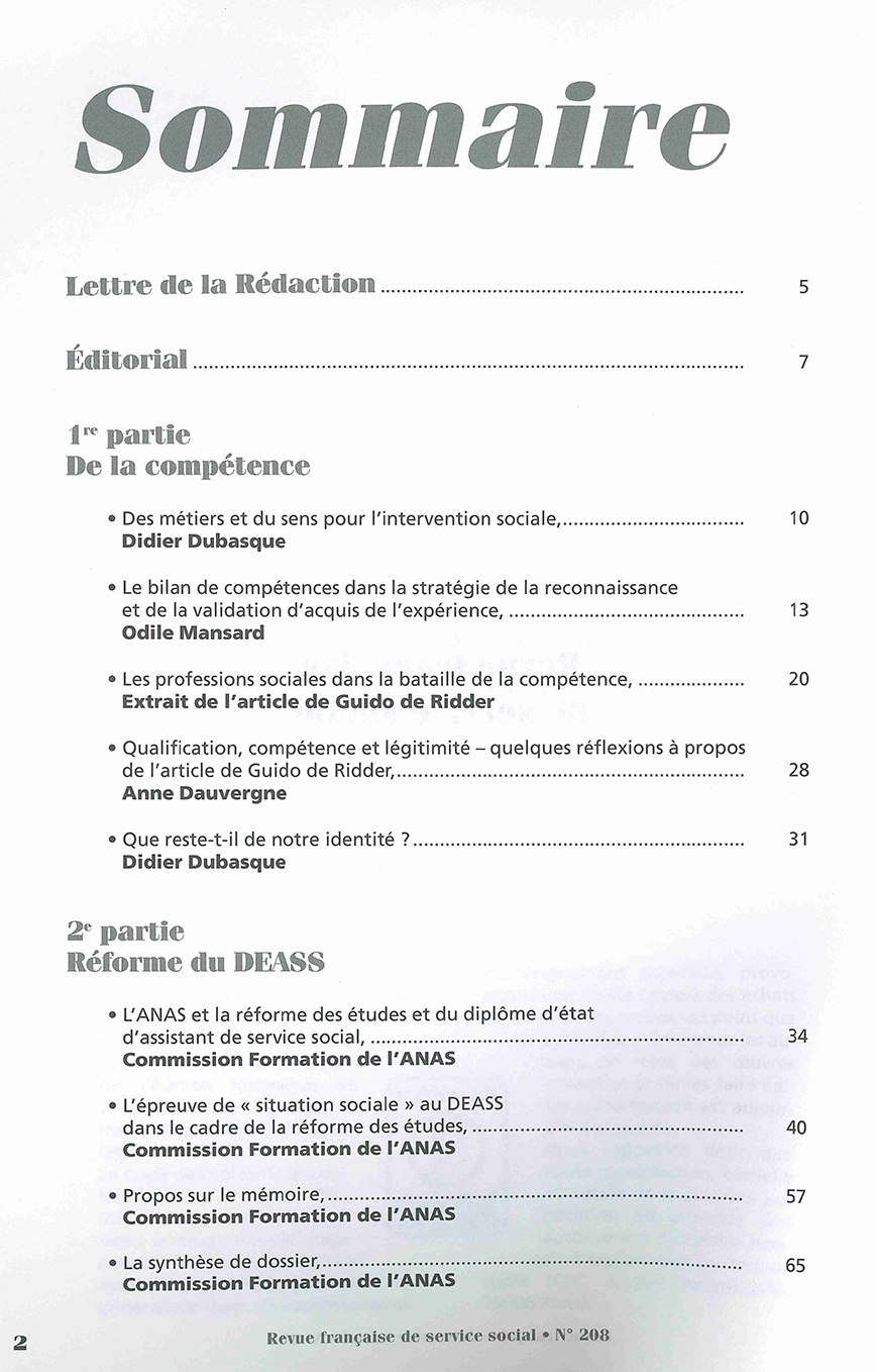 RFSS N°208 : "Compétences, Formation, Validation des acquis" RFSS N°208 : "Compétences, Formation, Validation des acquis"