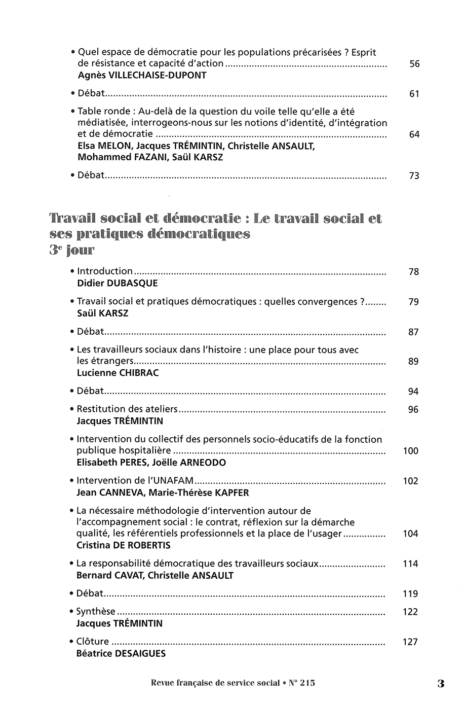 RFSS N°215 : "Travail social et démocratie" RFSS N°215 : "Travail social et démocratie"