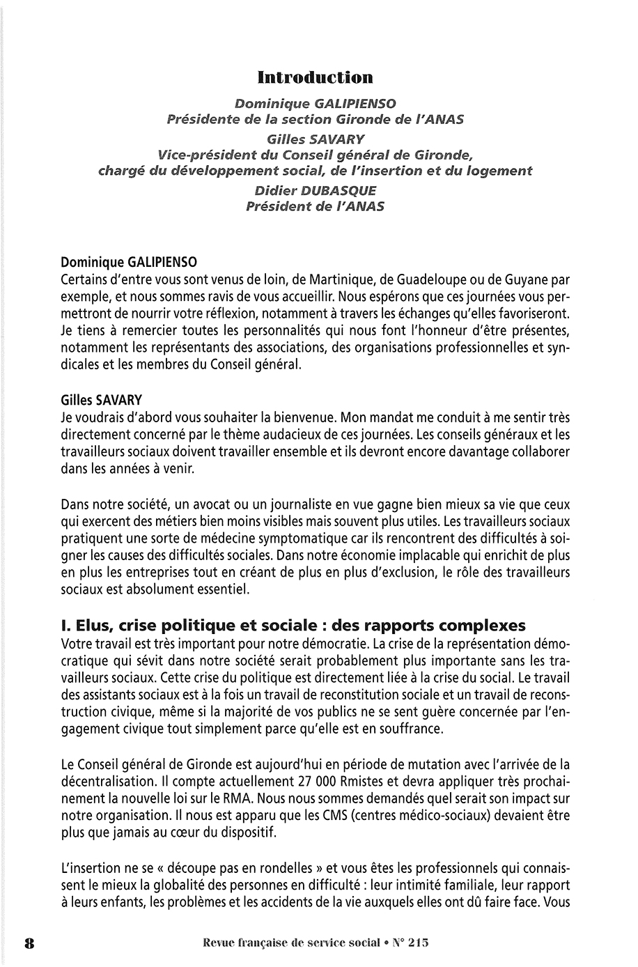 RFSS N°215 : "Travail social et démocratie" RFSS N°215 : "Travail social et démocratie"