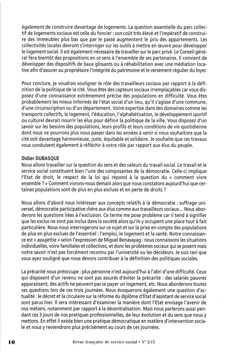 RFSS N°215 : "Travail social et démocratie" RFSS N°215 : "Travail social et démocratie"