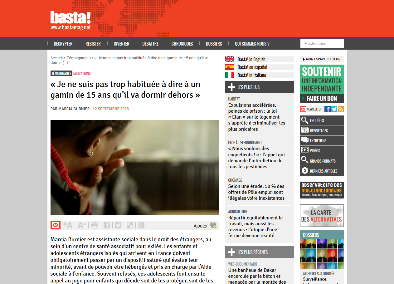 « Je ne suis pas trop habituée à dire à un gamin de 15 ans qu’il va dormir dehors » : Le témoignage de Marcia, assistante sociale dans le droit des étrangers. « Je ne suis pas trop habituée à dire à un gamin de 15 ans qu’il va dormir dehors » : Le témoignage de Marcia, assistante sociale dans le droit des étrangers.
