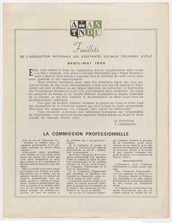 Feuillets de l'Association Nationale des Assistantes Sociales Diplômées d'Etat - Avril - Mai 1946