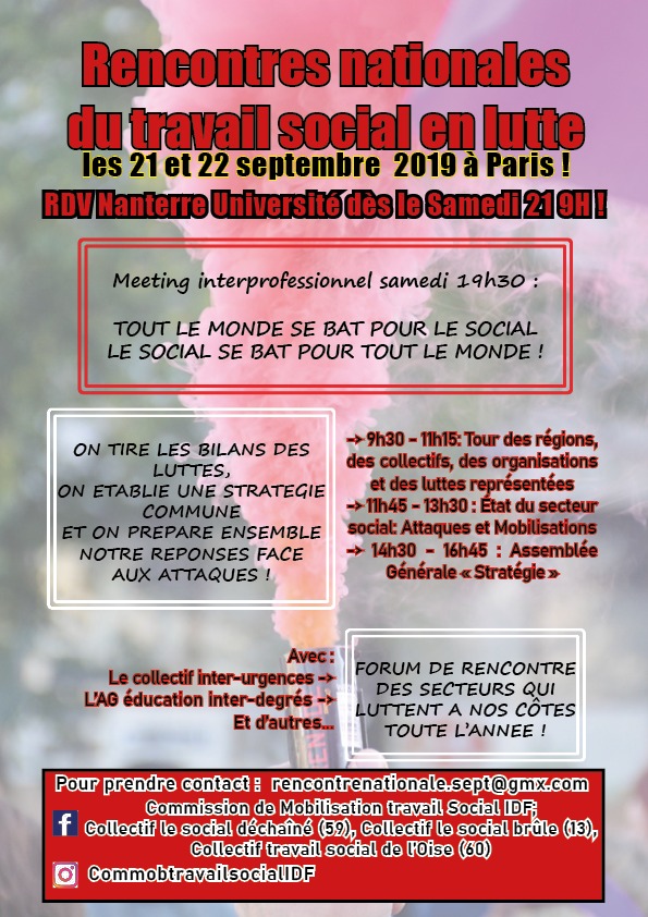 Rencontres nationales du travail social en lutte les 21 et 22 septembre 2019 à Paris