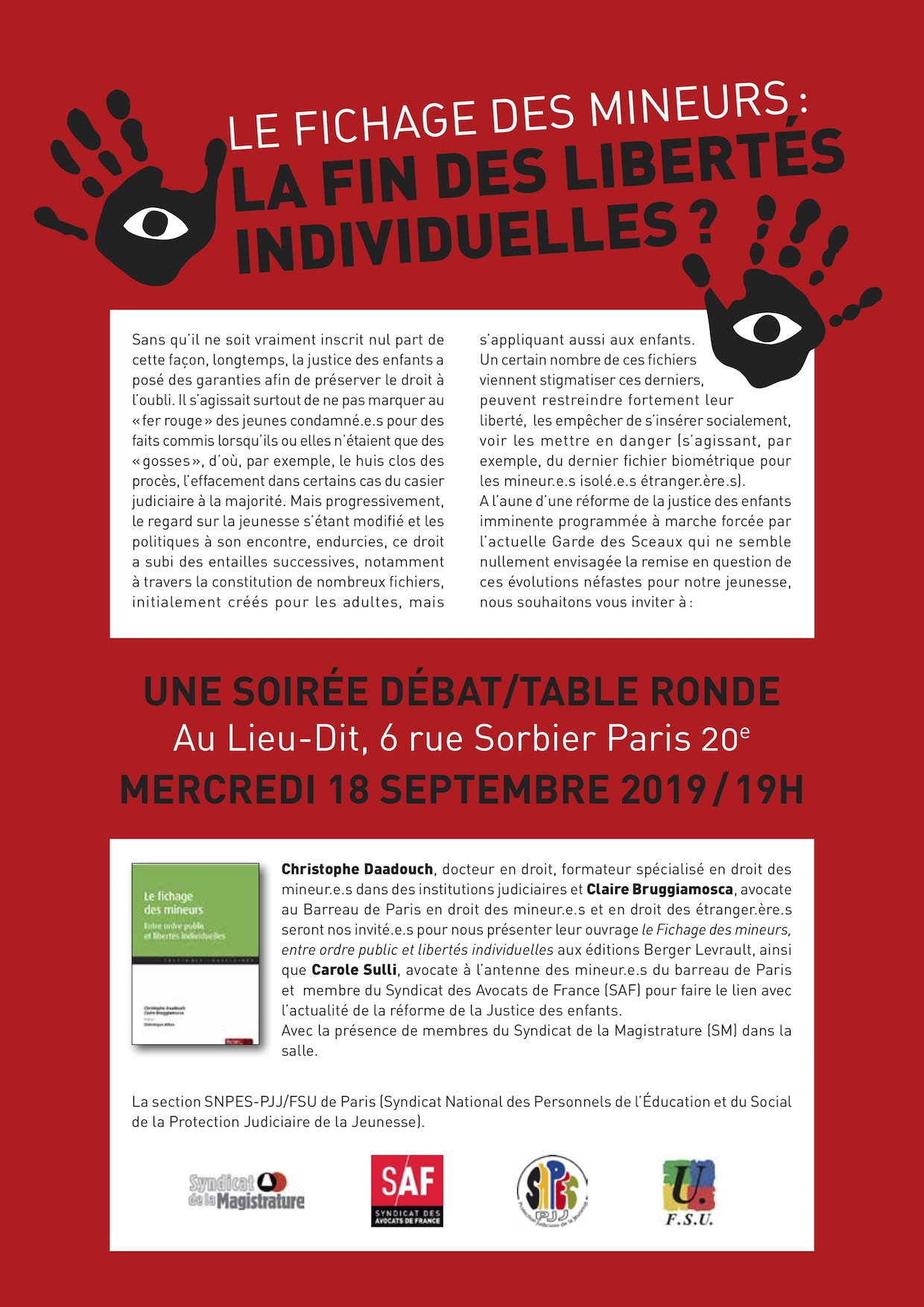 18/09/2019 - Paris - Débat / table ronde - Le fichage des mineurs, entre ordre public et libertés individuelles